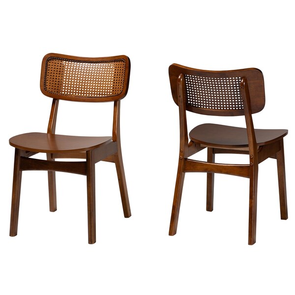 Baxton Studio Tafari Mid-Century Modern Walnut Brown Finished Wood and Rattan 2-Piece Dining Chair Set 239-2PC-13414-ZORO - main